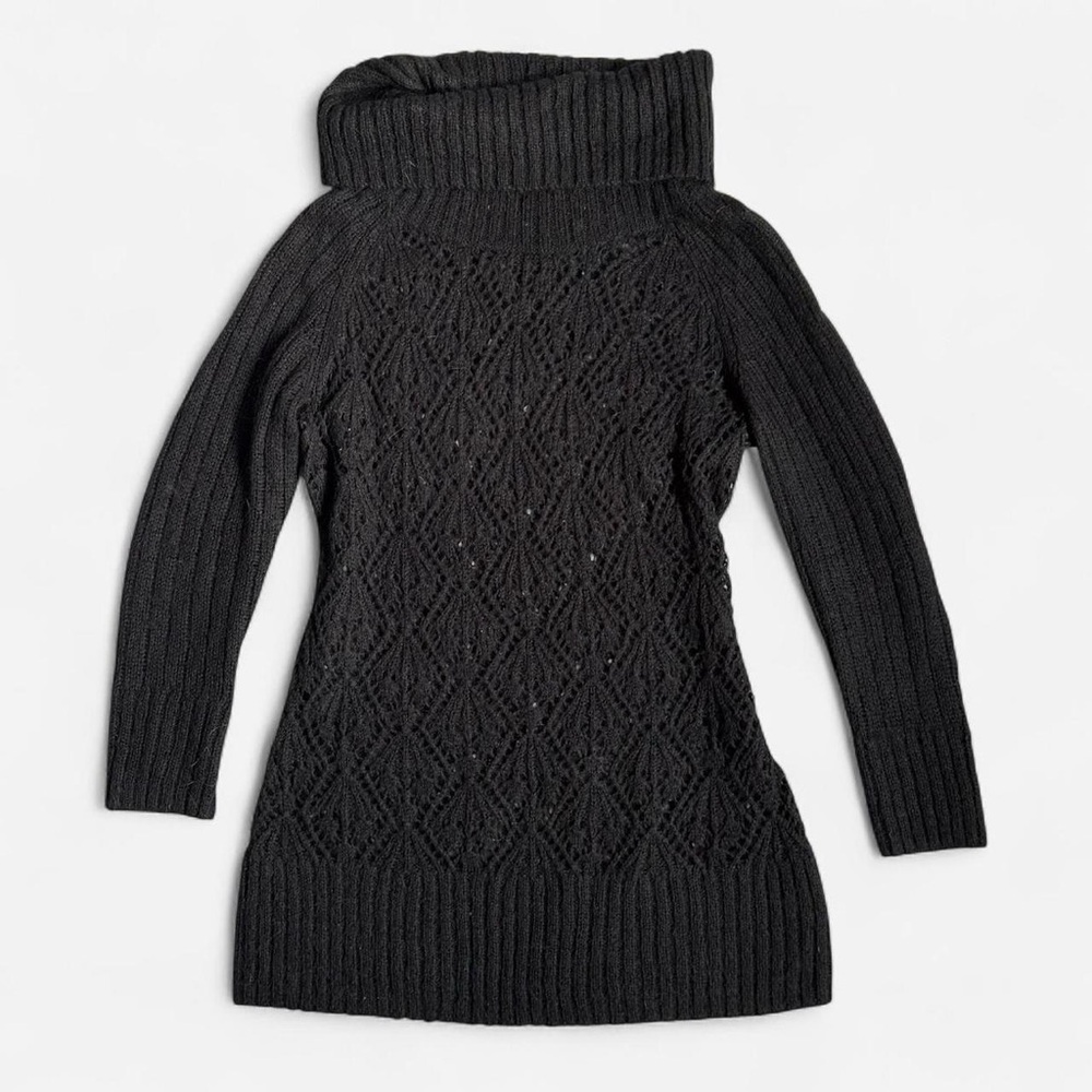 black knit mohair blend cowl neck sweater